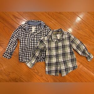 2 Carter's Checkered Kids Shirts - Navy and Olive - 2T